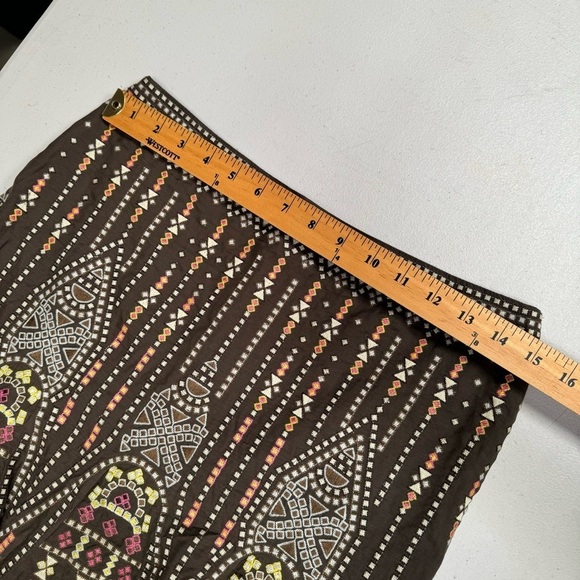 Elie Tahari embroidered silk midi skirt brown pink silk cotton sz6 SP219 - Picture 11 of 15